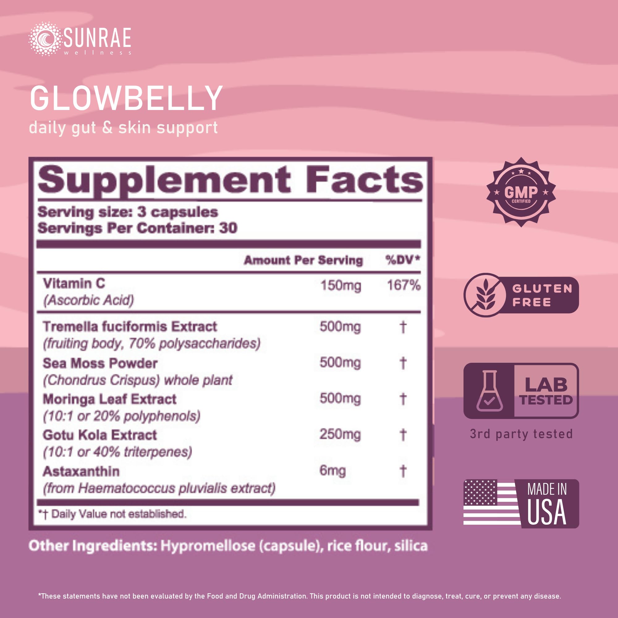 Sunrae Wellness Glowing Skin packaging art emphasizes natural beauty.