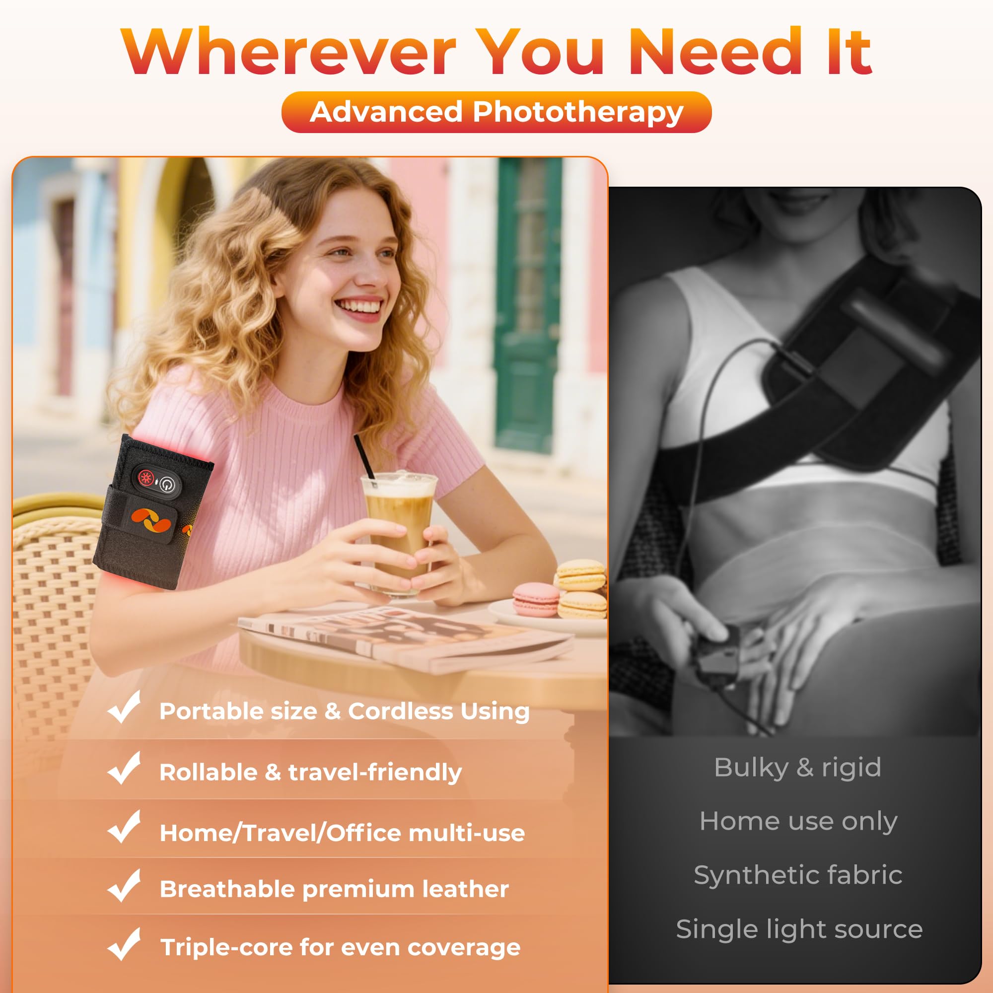 Wavelengths 660nm and 850nm penetrate for deeper warmth.