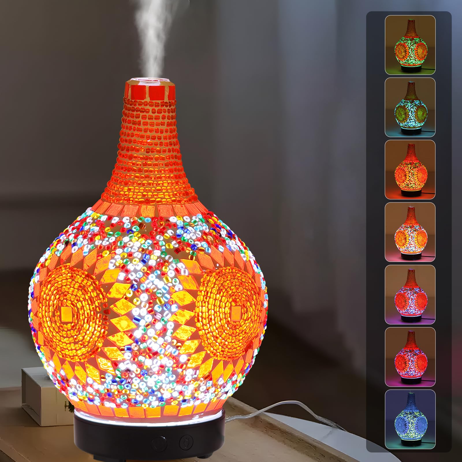 Sunseatop Mosaic Glass Diffuser with Tiffany sunflower motif for ambient aromatherapy at home