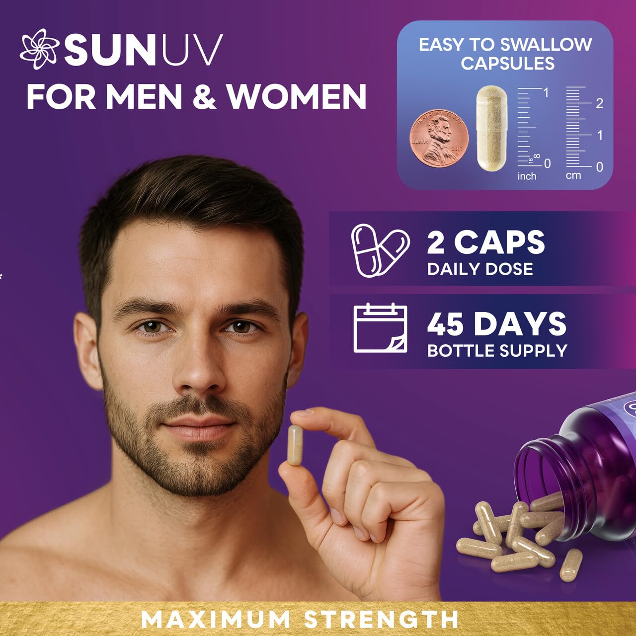 SUNUV Biotin bottle with full packaging communicates premium quality