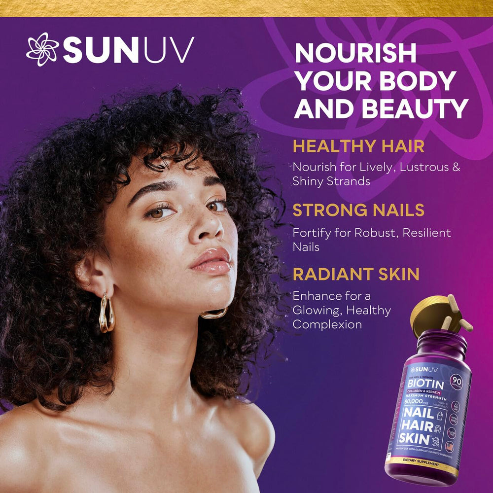 SUNUV Biotin bottle pour demonstrates simple daily dosing routine