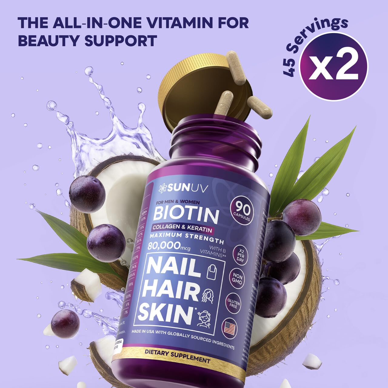 SUNUV Biotin box packaging shown beside product for gifting