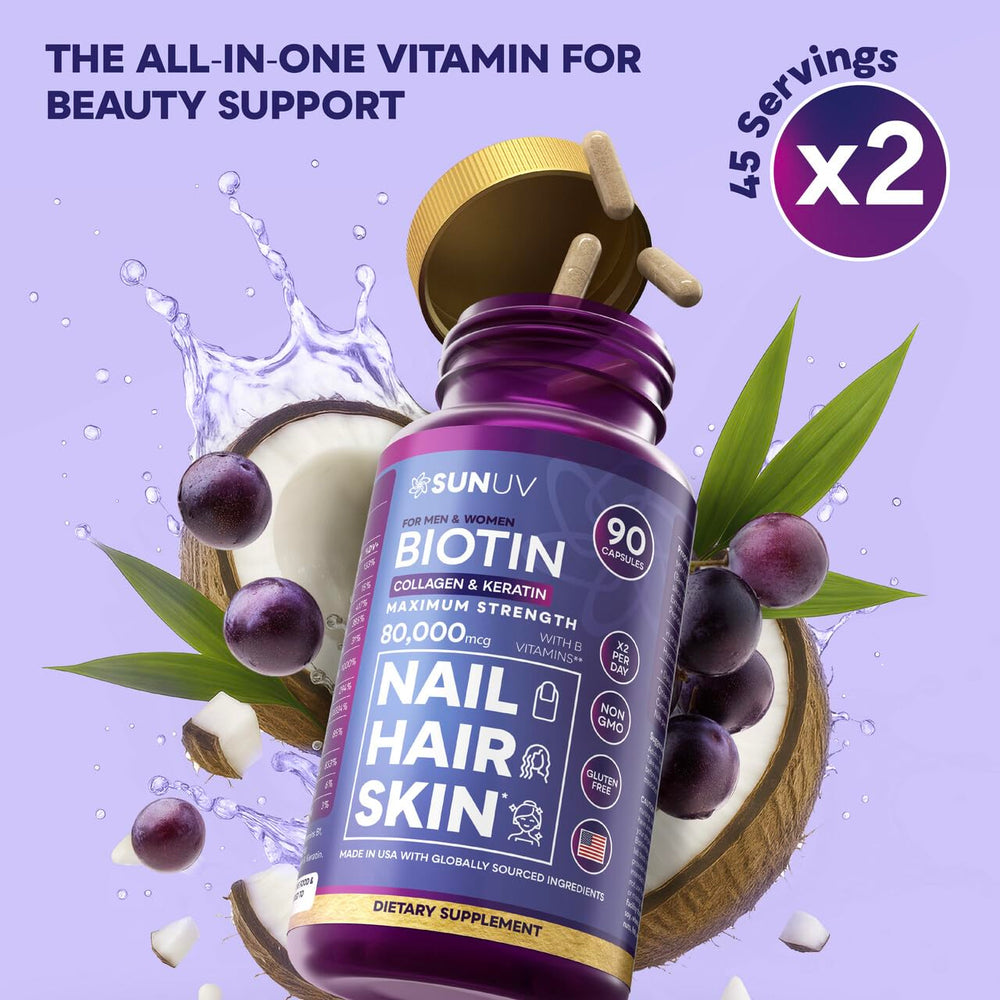 SUNUV Biotin box packaging shown beside product for gifting