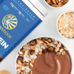 Sunwarrior BCA amino acids vegan protein scoop highlights complete amino acid support.