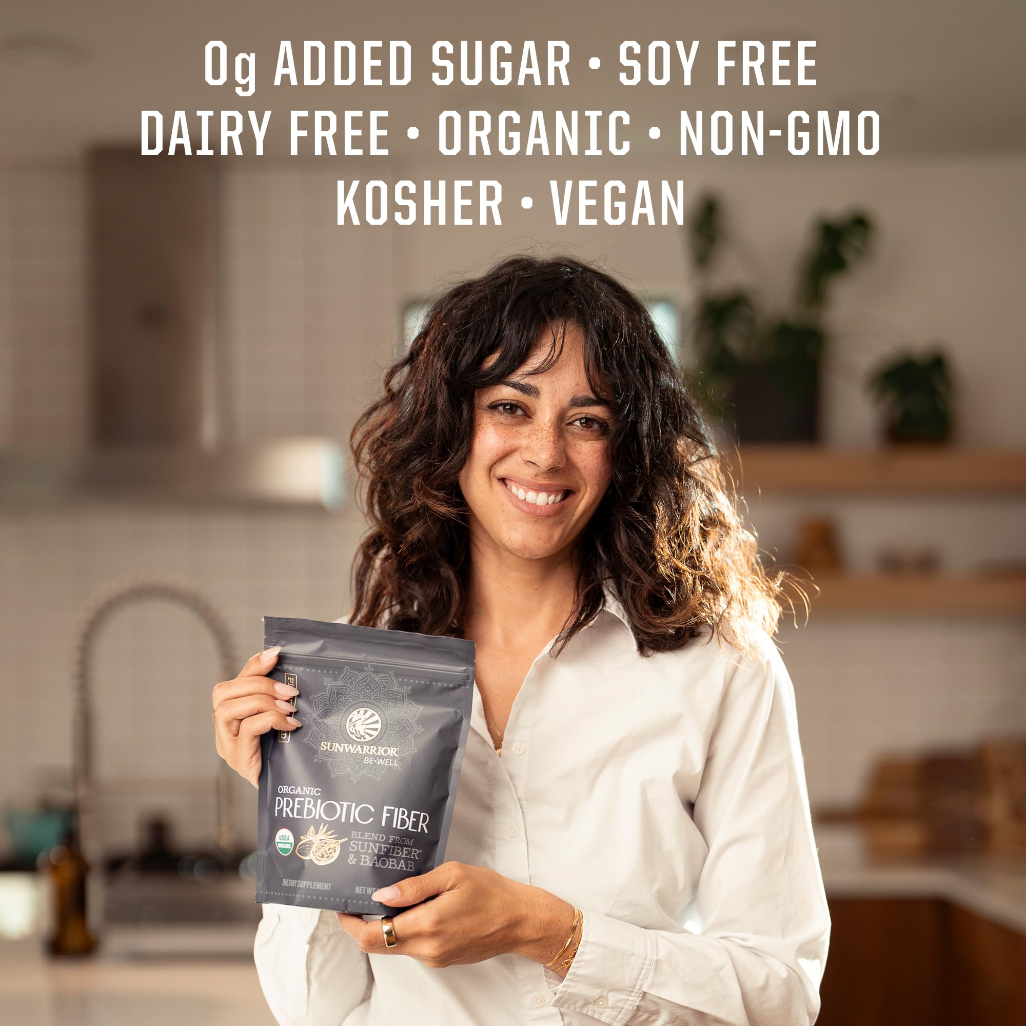 8oz pouch packaging keeps Be Well Prebiotic Fiber fresh.