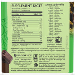 Sunwarrior brown rice protein powder scoop shows easy measurement for high protein smoothies.