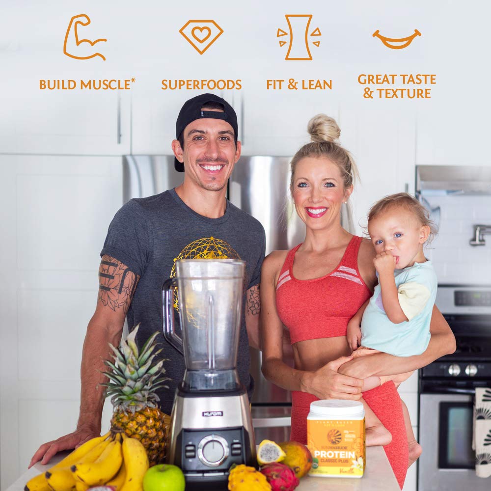 Sunwarrior chia amaranth pea blend closeup highlights sprouted nutrition.