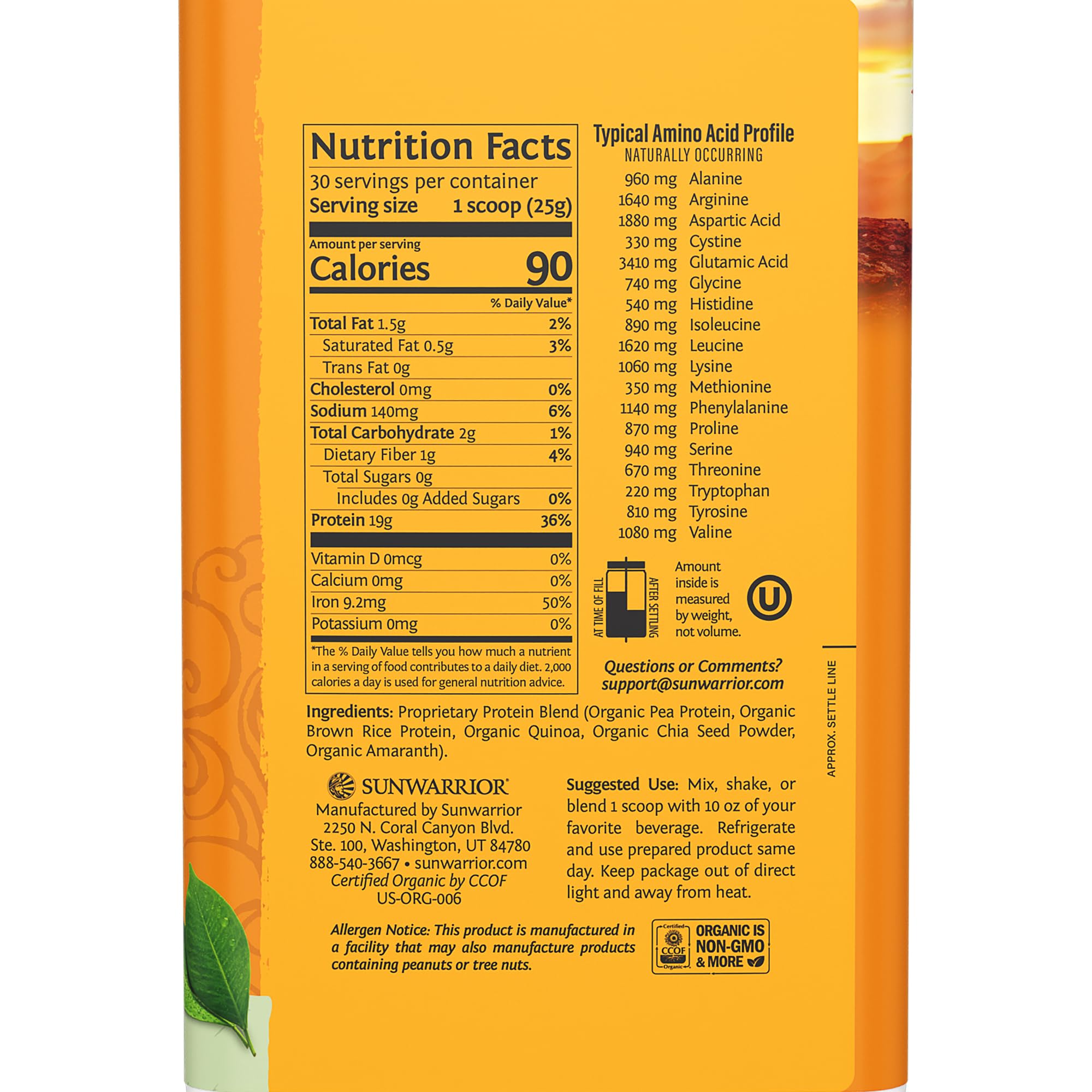 Sunwarrior Classic Plus unflavored powder scoop for quick protein boosts.