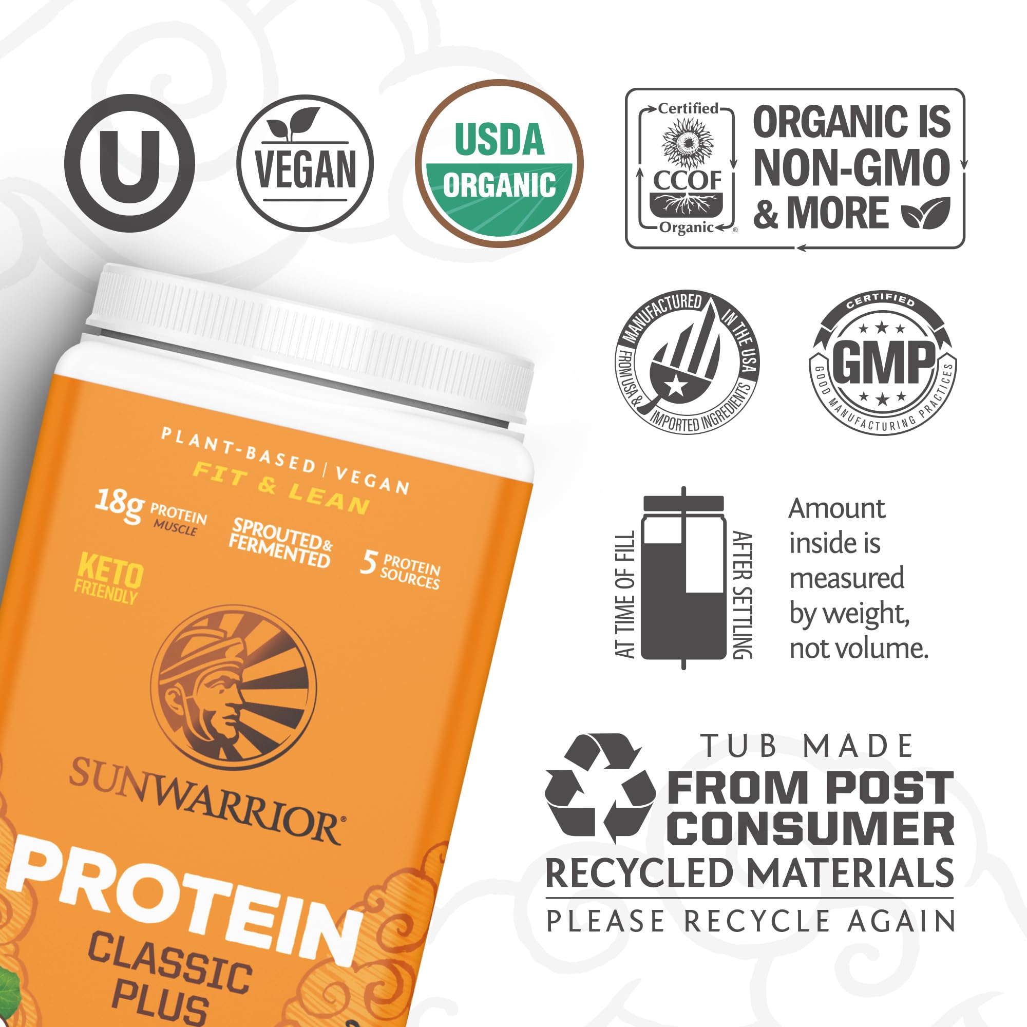 Sunwarrior clean vegan protein vanilla powder poured into a shaker for a protein shake.