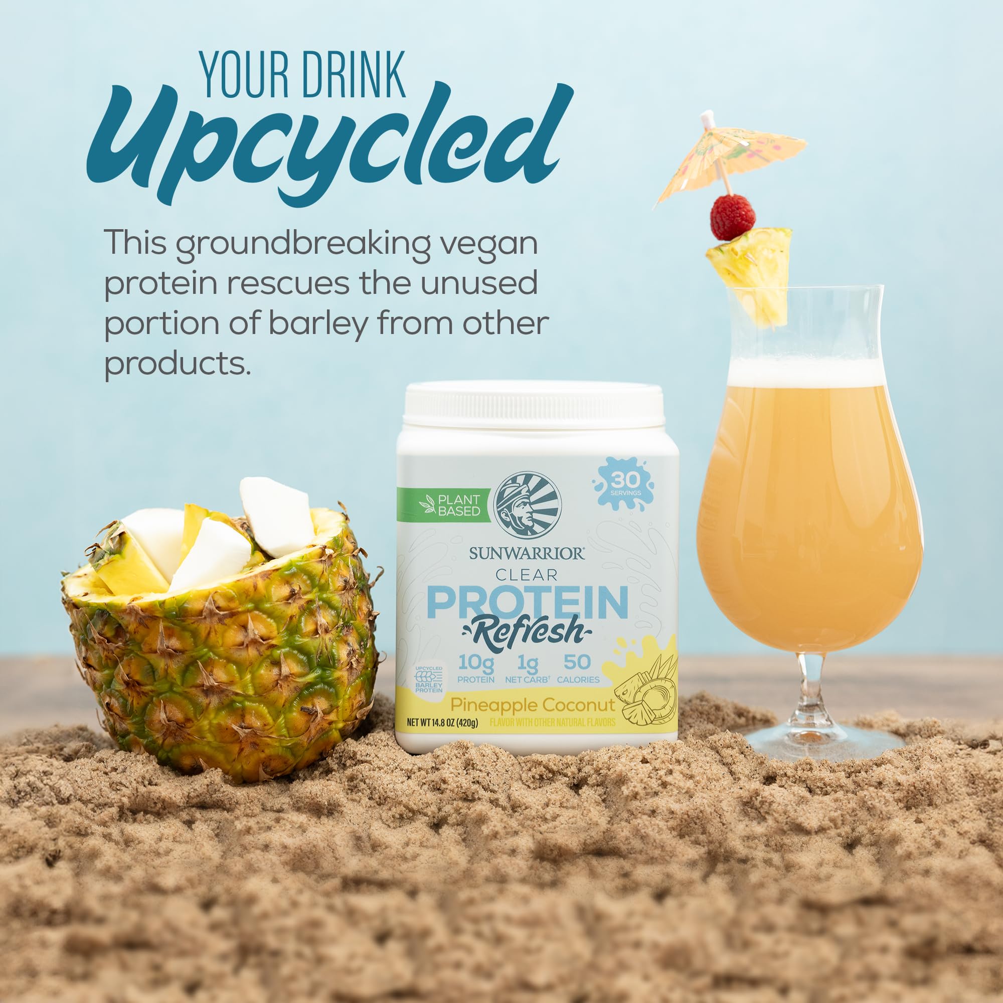 Sunwarrior Clear Protein Refresh light texture mix in a glass of water.