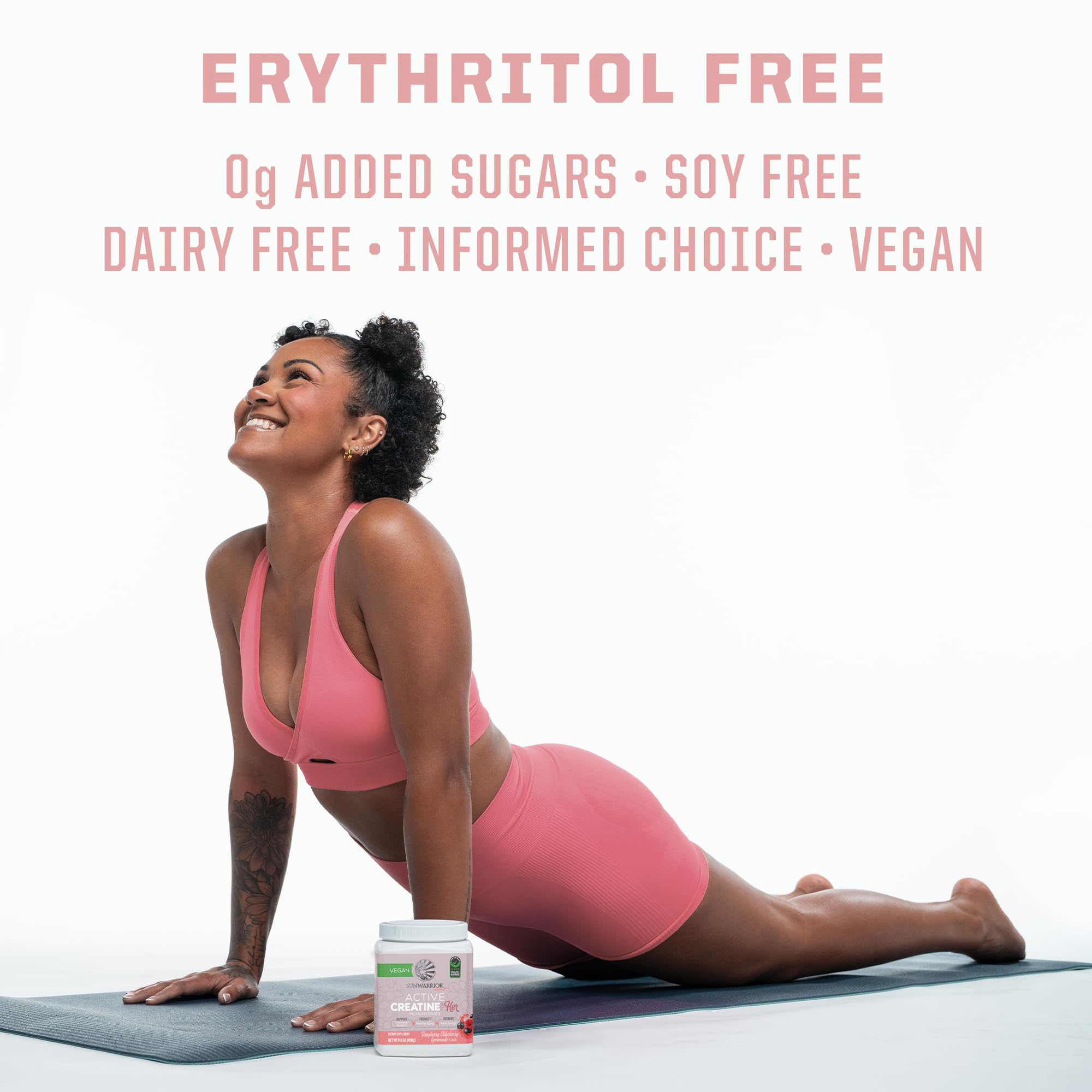 Sunwarrior Creatine for Women dissolving in glass shows quick mix for workouts.