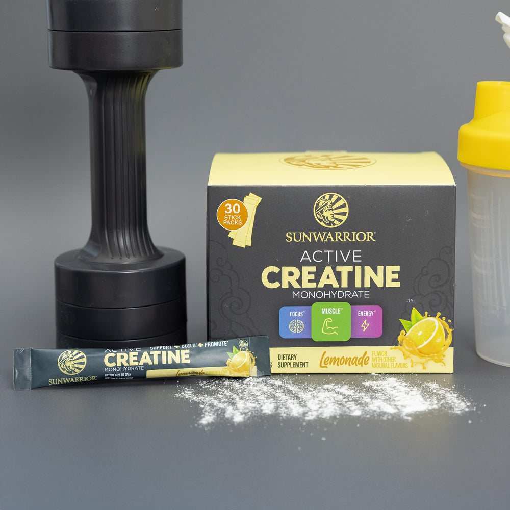Sunwarrior packaging box communicates clean vegan, high quality supplement.