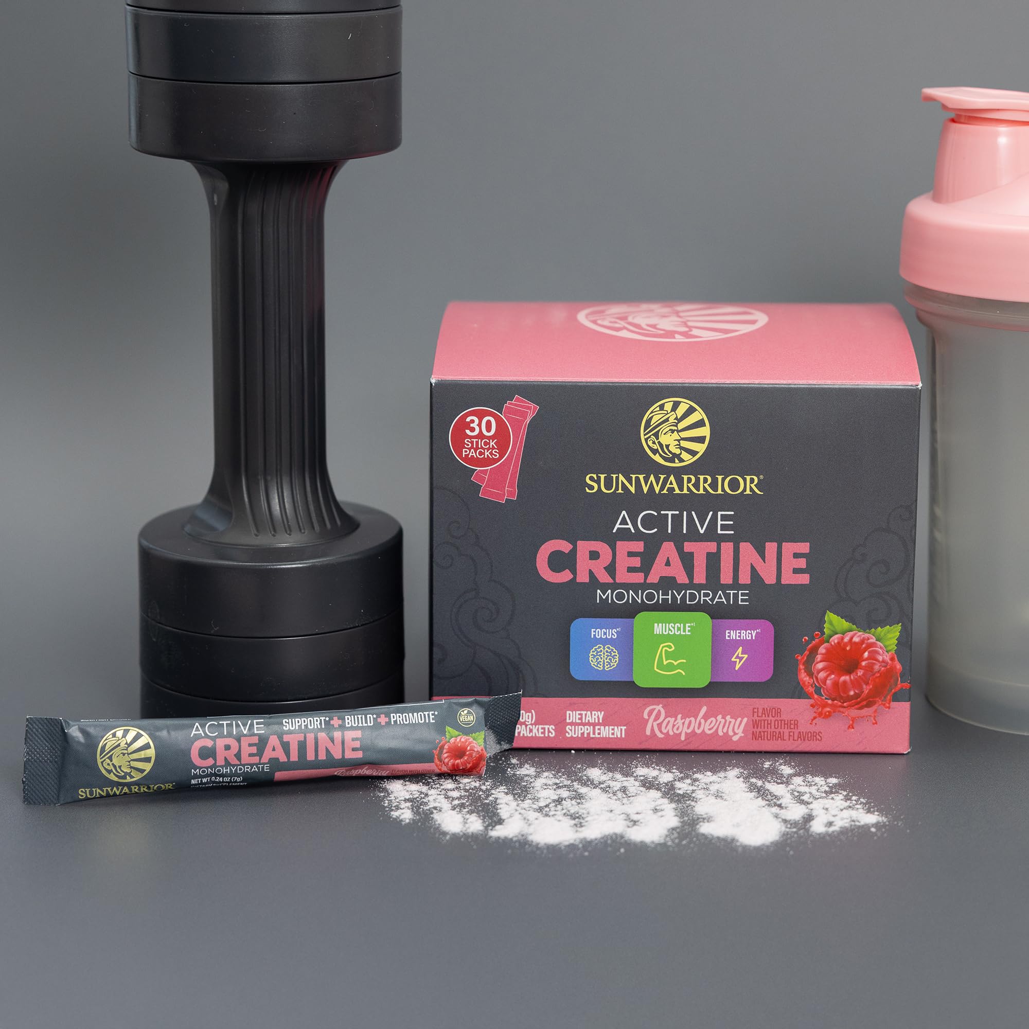 Sunwarrior Creatine Monohydrate powder label showcasing vegan and keto-friendly formula