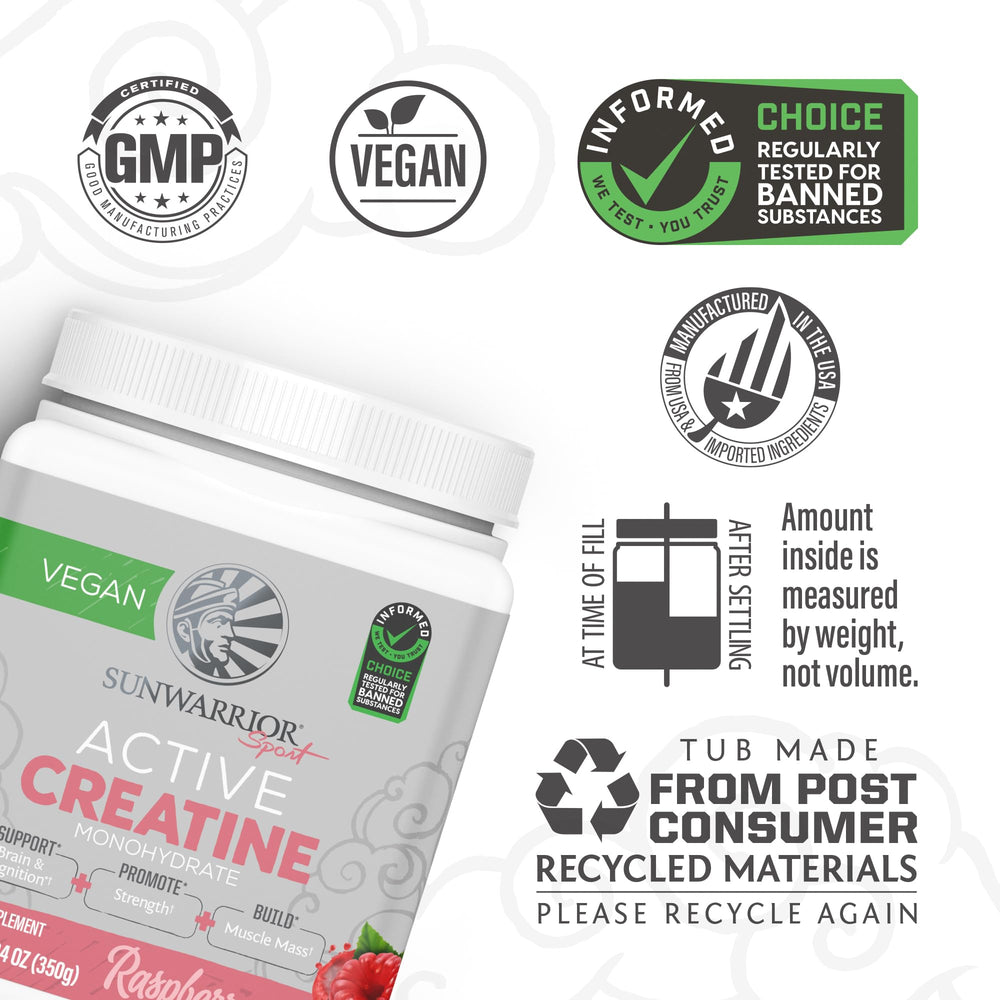 Sunwarrior Creatine Monohydrate powder in a mixing glass for versatile use.