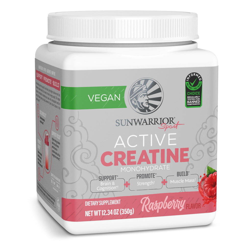Sunwarrior Creatine Monohydrate Raspberry flavor ready for workouts.
