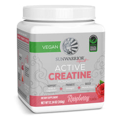 Sunwarrior Creatine Monohydrate Raspberry flavor ready for workouts.