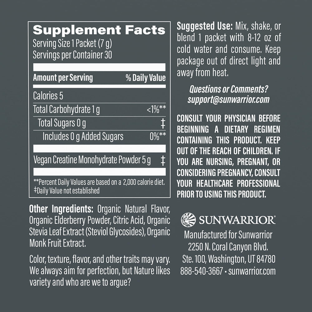 Scoop of Sunwarrior Creatine Monohydrate powder for convenient pre or post-workout use