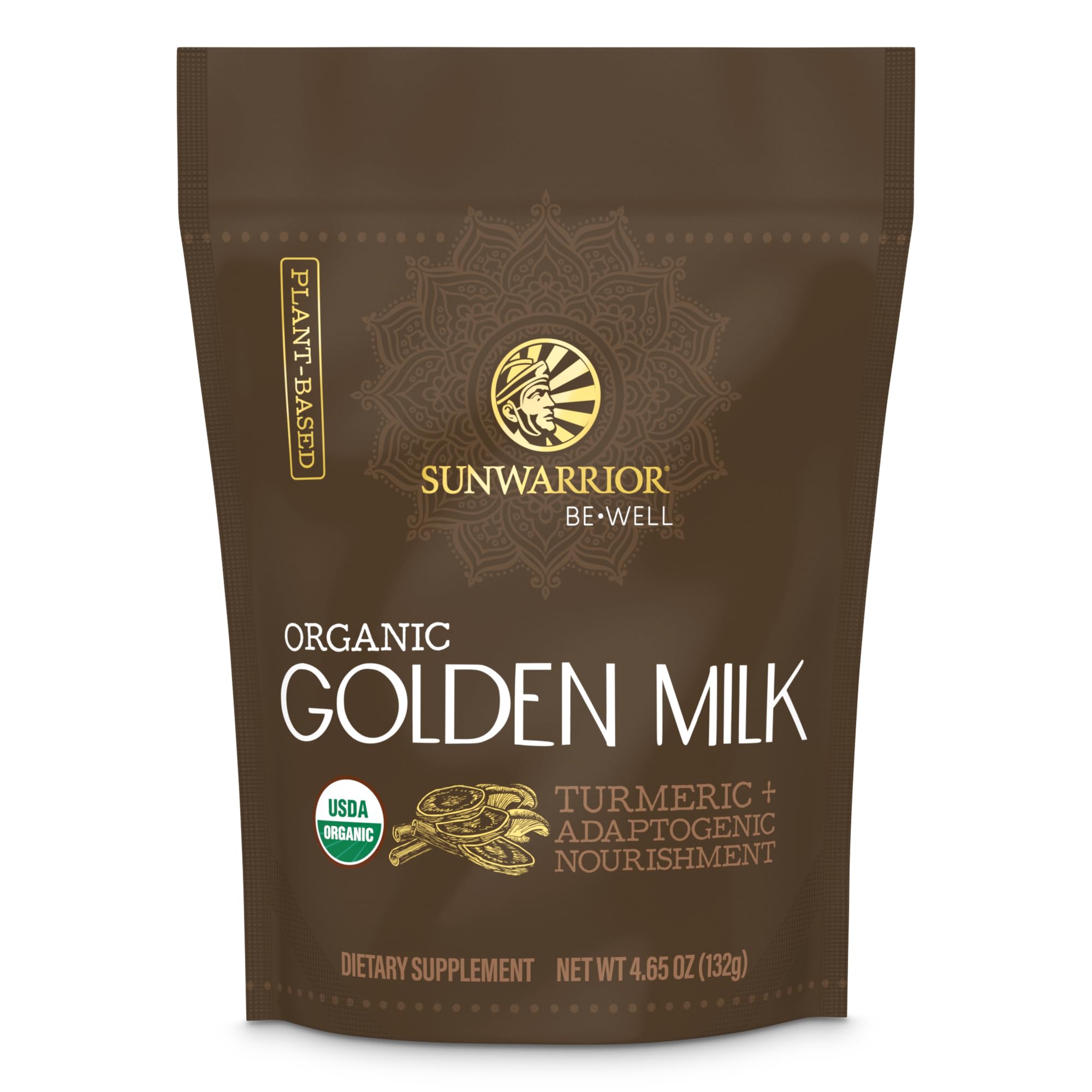 Sunwarrior Golden Milk Powder pouch front ready for a comforting evening ritual.