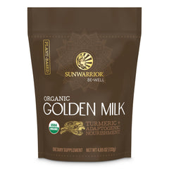 Sunwarrior Golden Milk Powder pouch front ready for a comforting evening ritual.