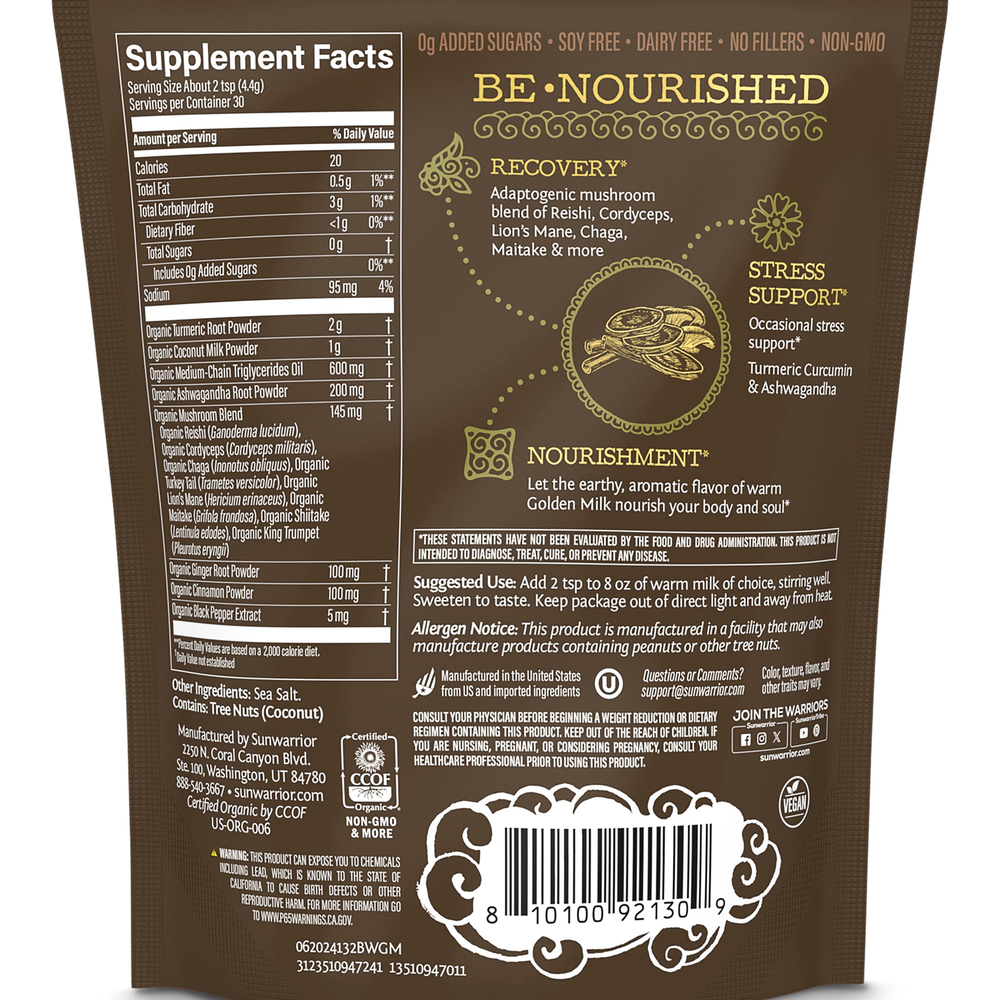 Sunwarrior Golden Milk Powder turmeric and ashwagandha bundle highlighting a soothing blend.