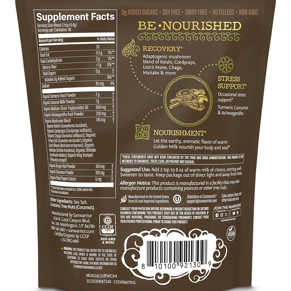 Sunwarrior Golden Milk Powder turmeric and ashwagandha bundle highlighting a soothing blend.