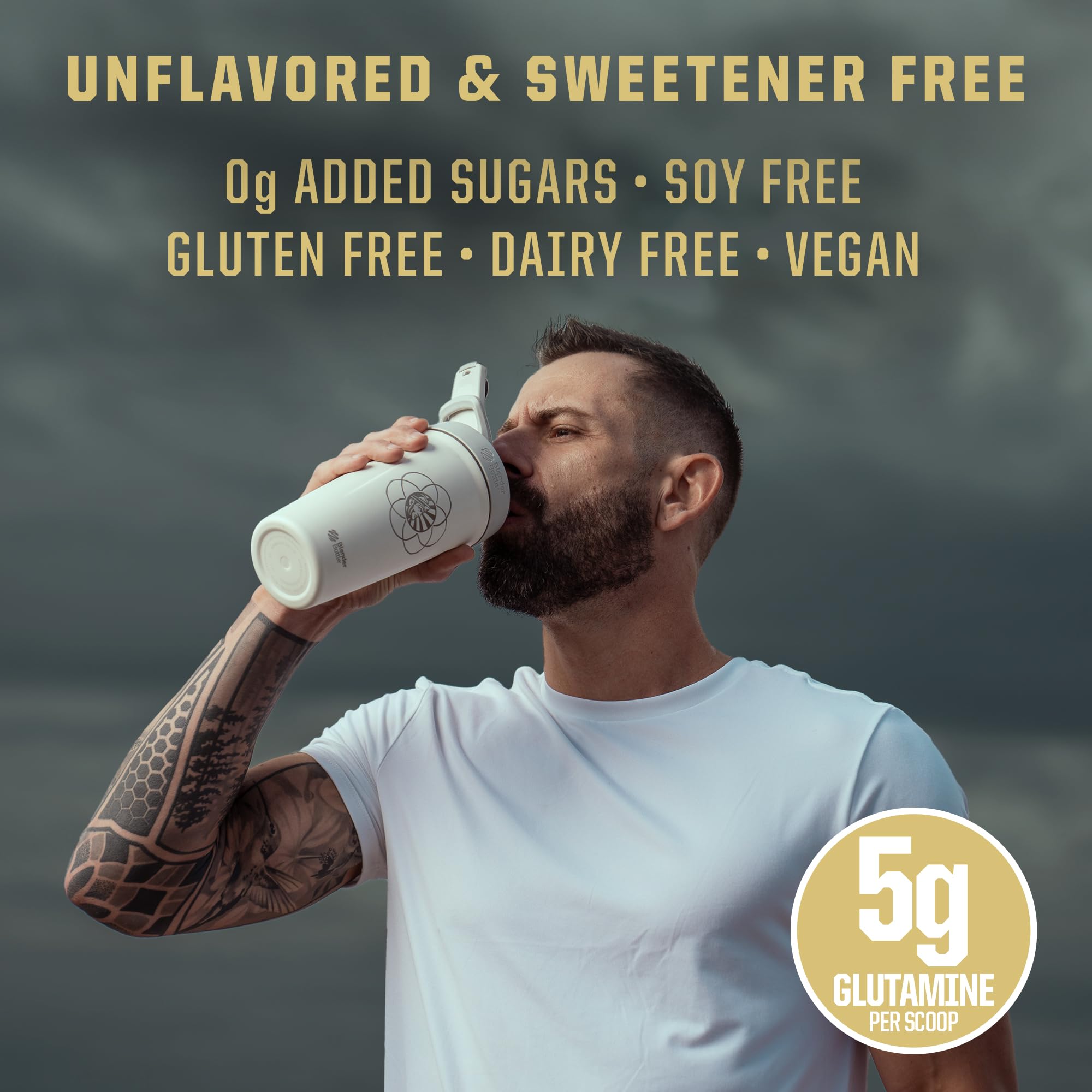 Sunwarrior L-Glutamine powder in a shaker for convenient mixing.