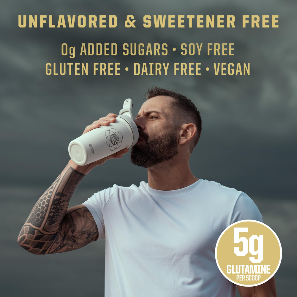 Sunwarrior L-Glutamine powder in a shaker for convenient mixing.