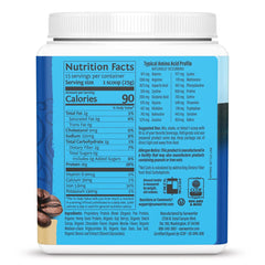 Sunwarrior mocha label closeup, demonstrates clean vegan protein ingredients for everyday fueling.