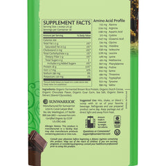 Sunwarrior Organic Brown Rice Protein Chocolate 750g shake in glass demonstrates dairy-free dessert option.