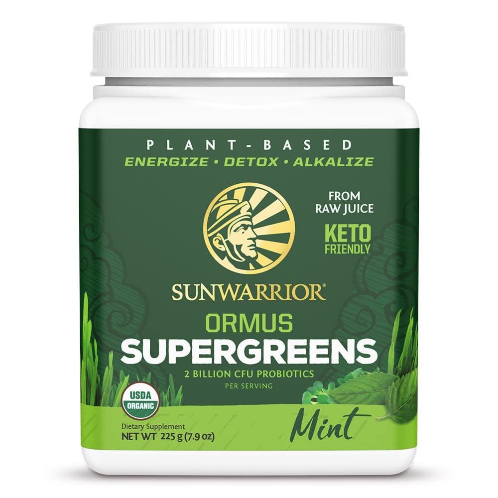 Sunwarrior Organic Greens powder bottle ready for your daily greens boost