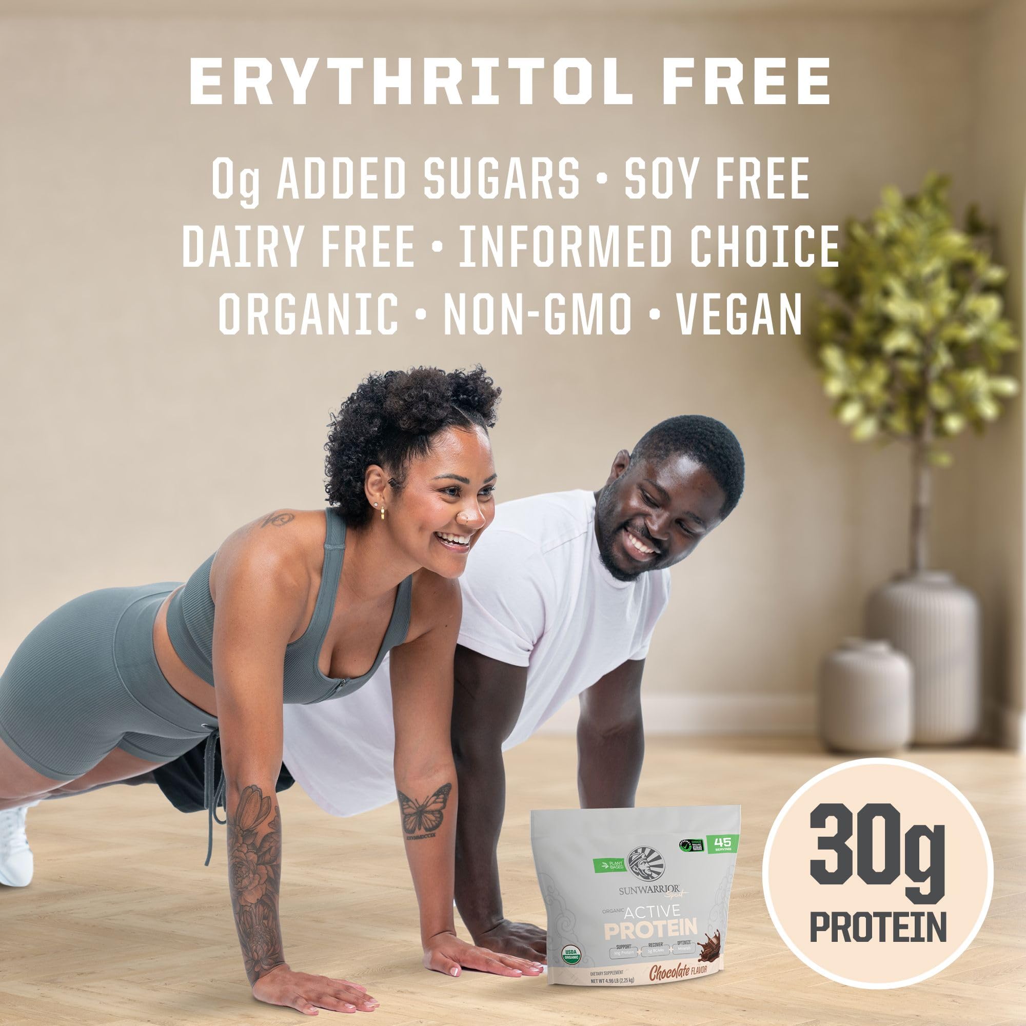 Sunwarrior plant-based protein powder smoothie with blueberries and minerals
