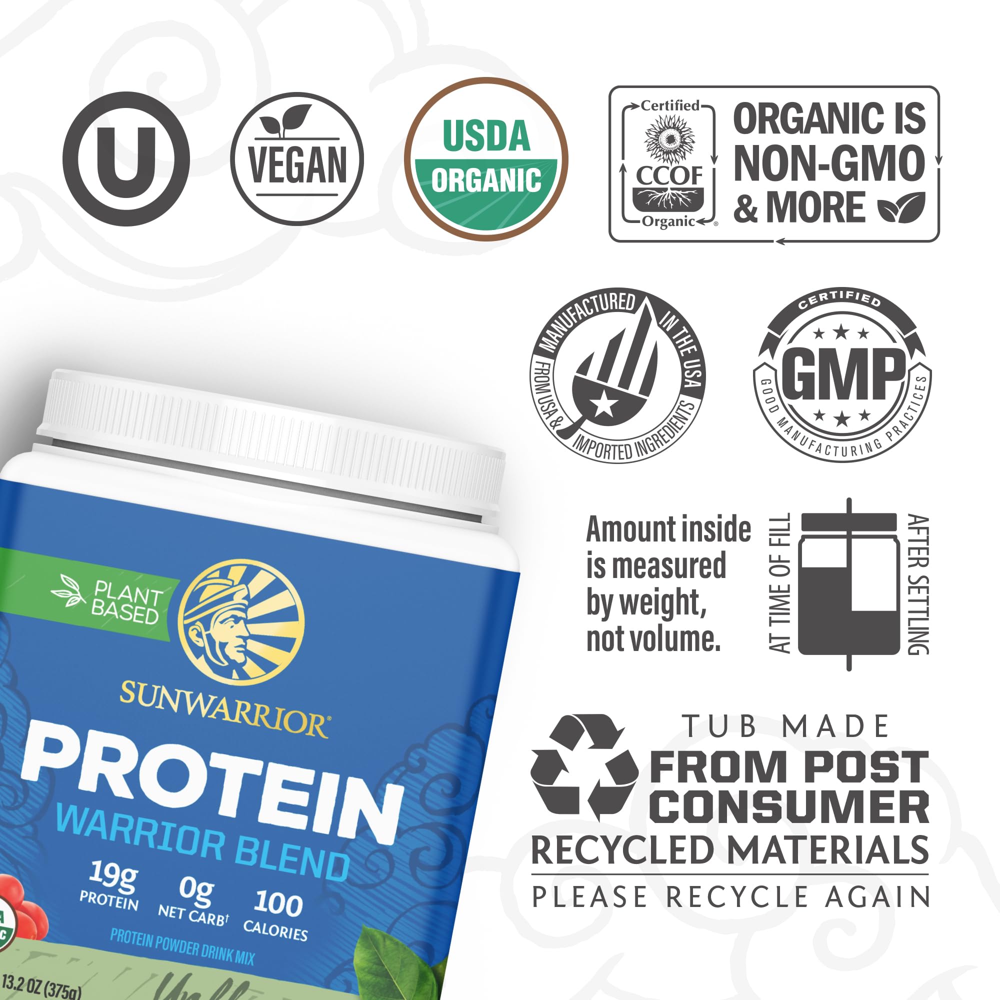 Sunwarrior scoop image showing easy measurement for daily protein.
