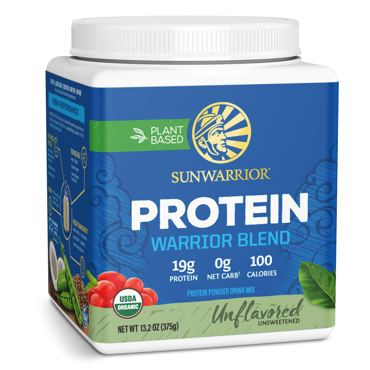 Sunwarrior Organic Plant-Based Protein Powder front tub for post-workout fueling.