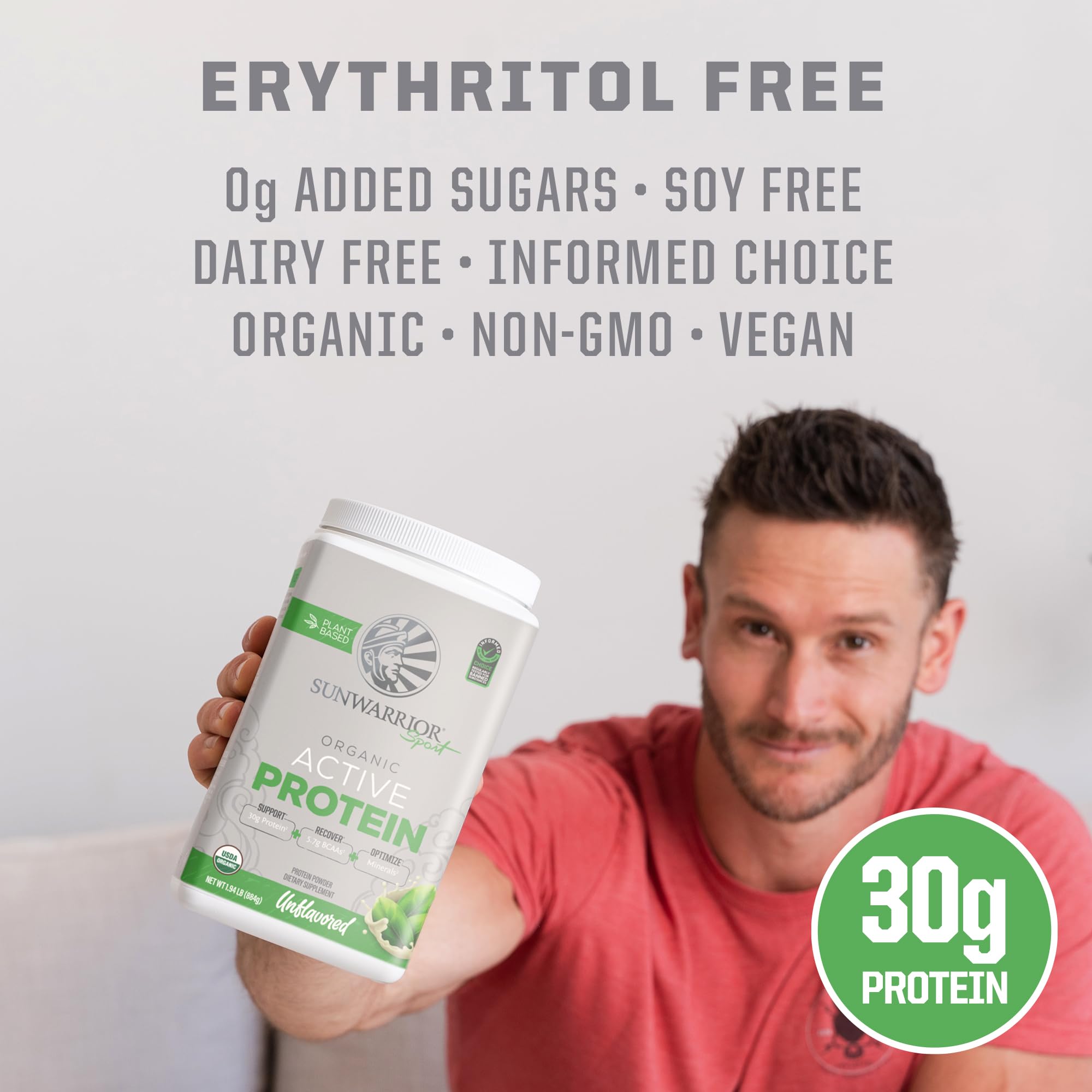 Sunwarrior Organic Protein Powder bottle being poured for quick mix