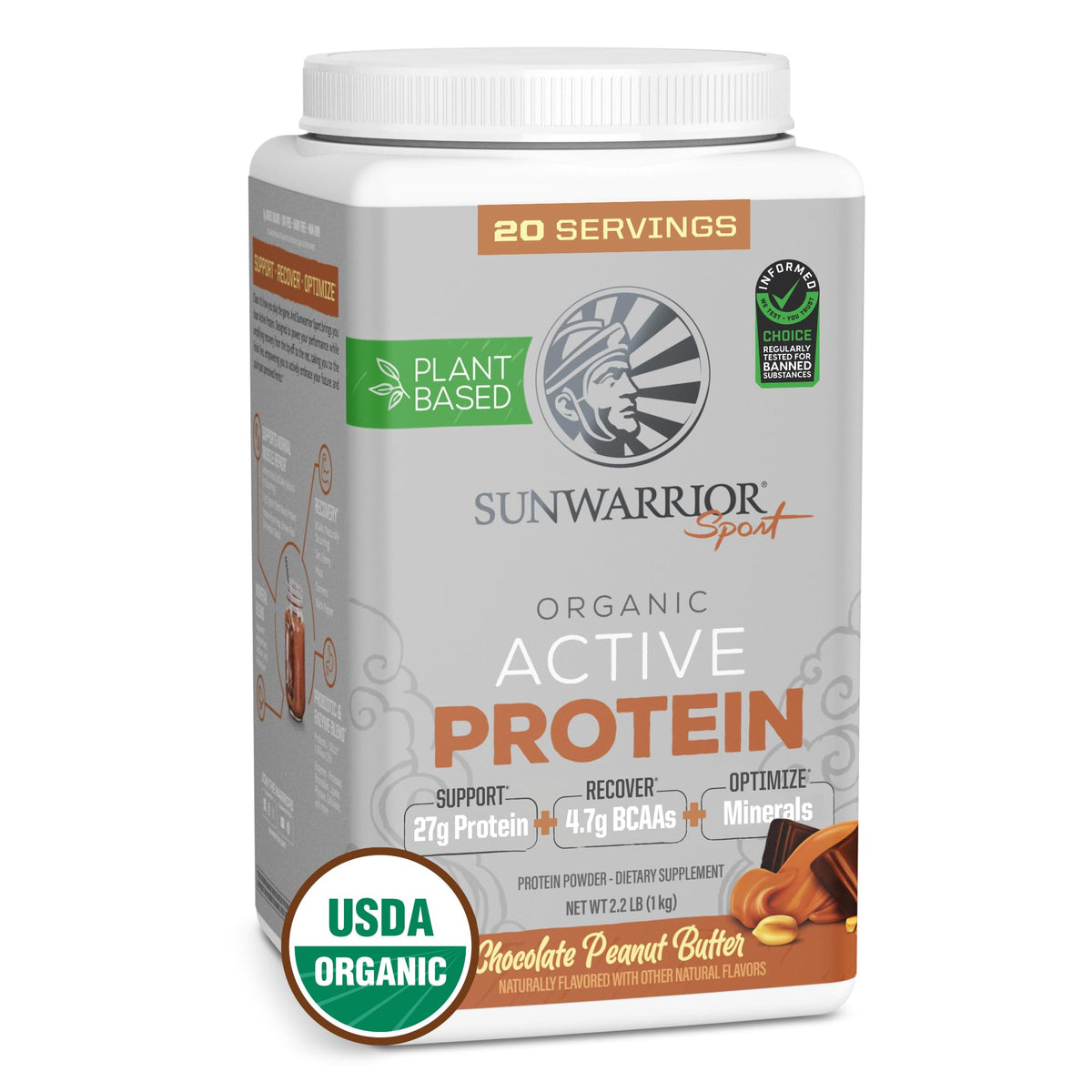 Sunwarrior Organic Plant Based Protein Powder in Chocolate Peanut Butter supports post-workout recovery