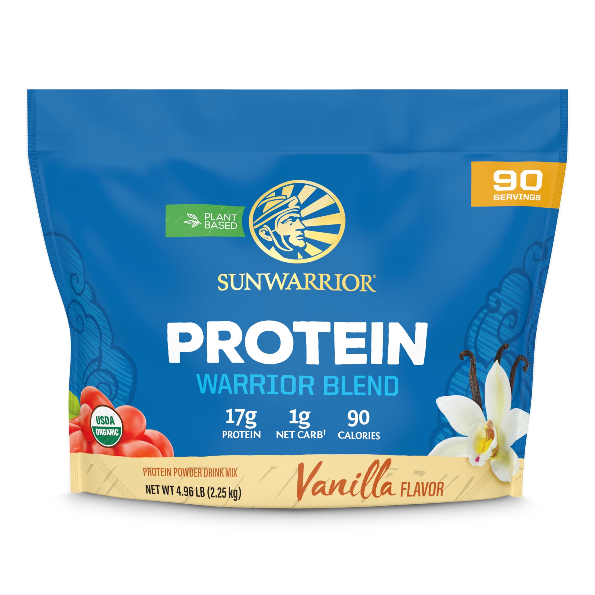 Sunwarrior organic vanilla protein powder in a jar boosts plant-based meals