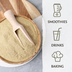 Sunwarrior Organic Psyllium Husk Powder sprinkled into oats for a fiber boost at breakfast.
