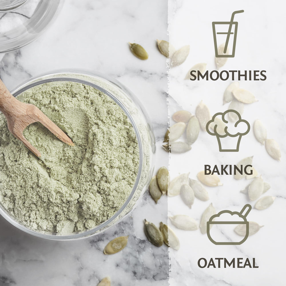Sunwarrior Organic Pumpkin Seed Protein powder added to baking batter for nutrition