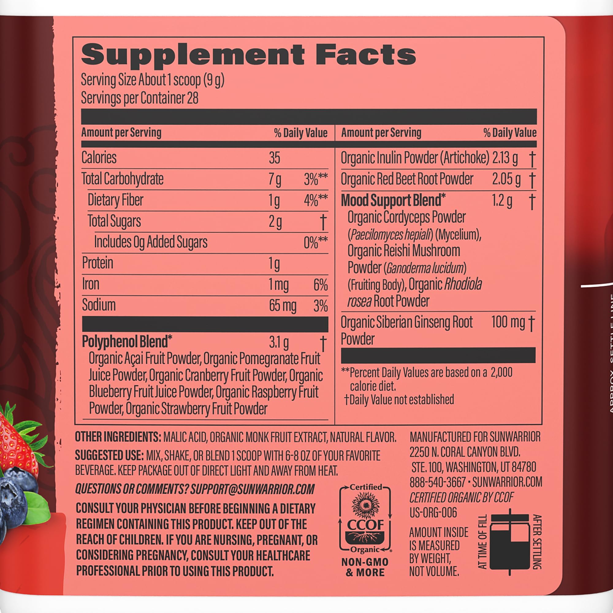 Sunwarrior Organic Super Reds powder on a spoon for easy smoothie mixing.