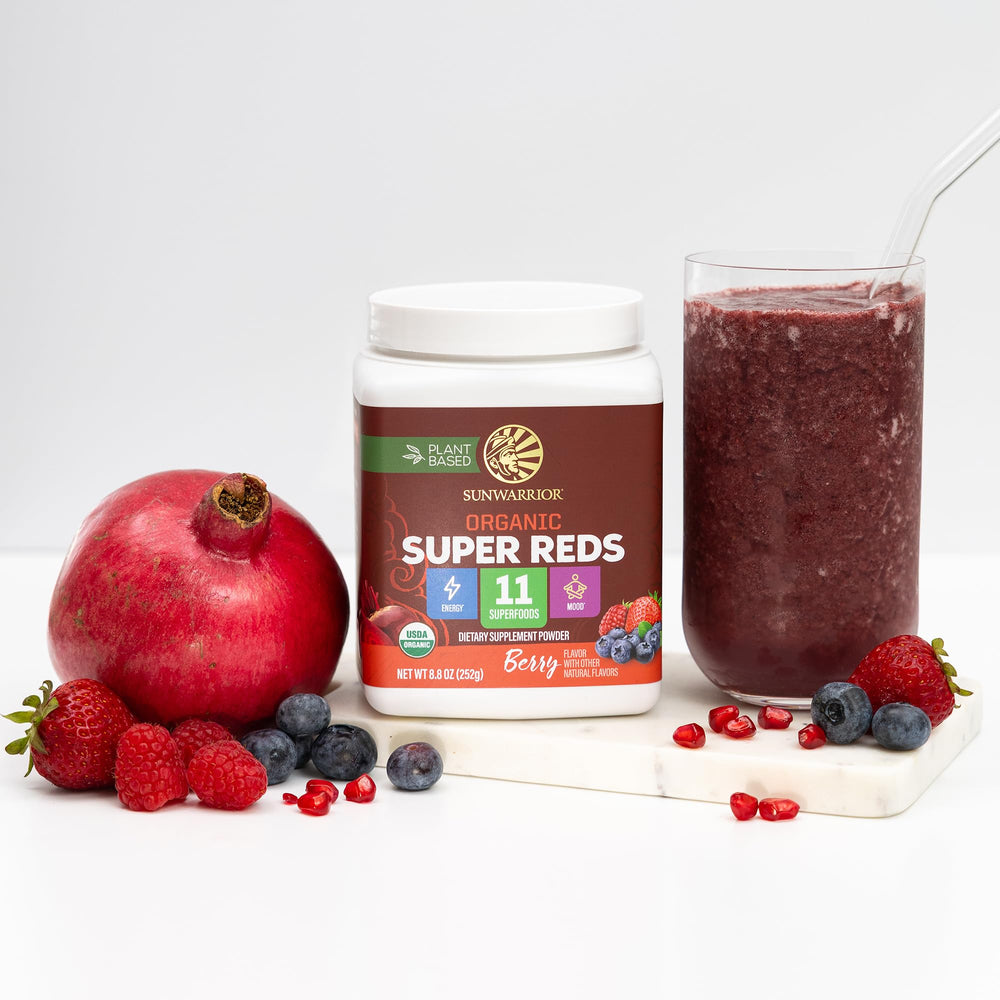 Sunwarrior smoothie image shows creamy, nutrient-dense morning drink for a busy day.
