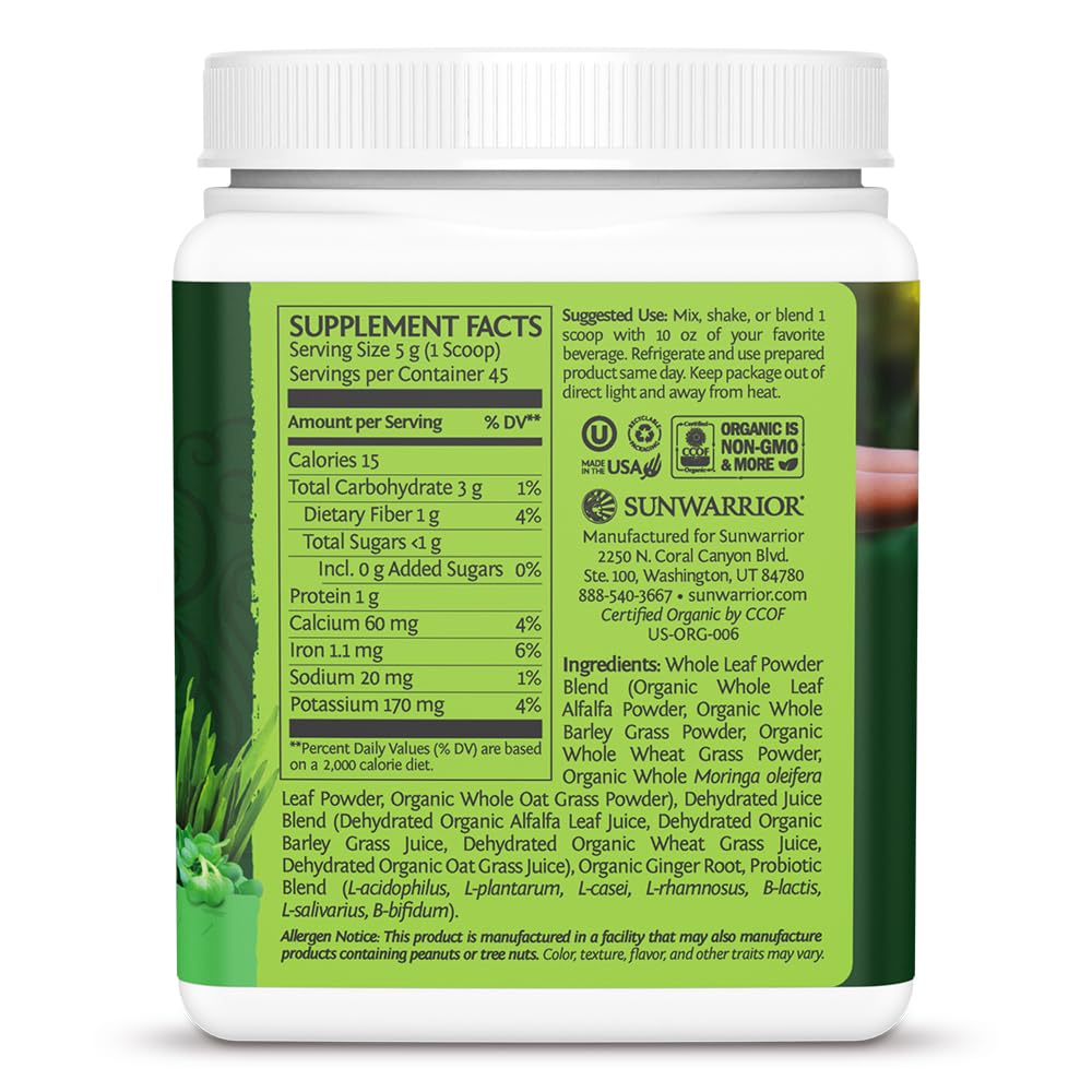 Sunwarrior Ormus Supergreens bottle pour highlights convenient daily serving