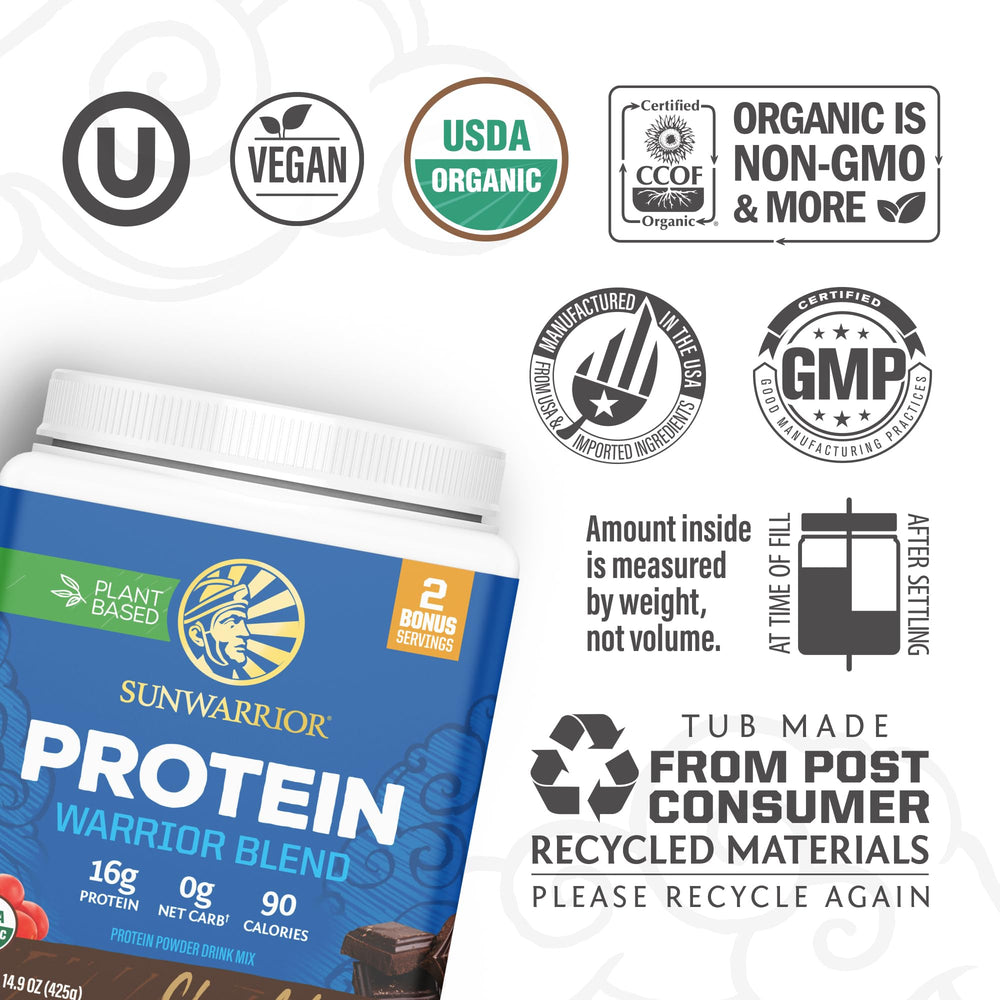 Sunwarrior plant protein scoop dissolves easily in liquid.