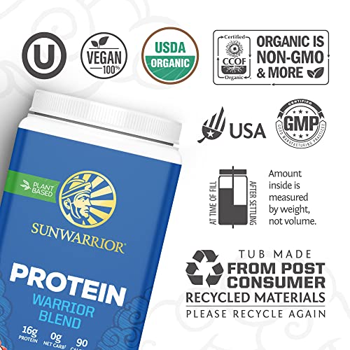 Packaging with barcode on Sunwarrior organic protein chocolate product.