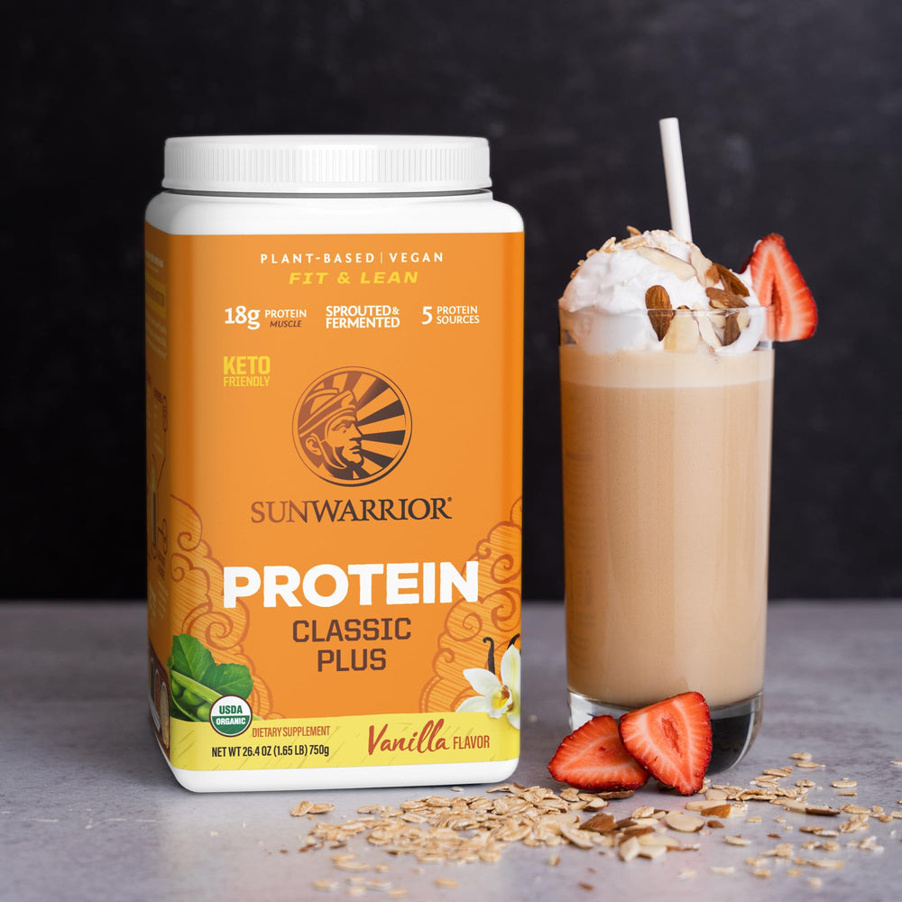 Sunwarrior post-workout shaker with vanilla protein for quick recovery.