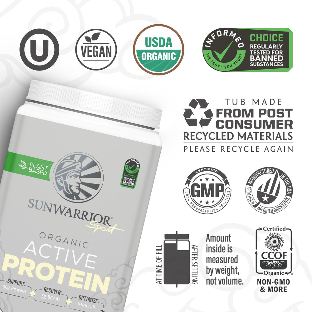 Sunwarrior recovery minerals and botanicals bottle suggests enhanced post-workout support.