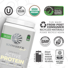 Sunwarrior recovery minerals and botanicals bottle suggests enhanced post-workout support.
