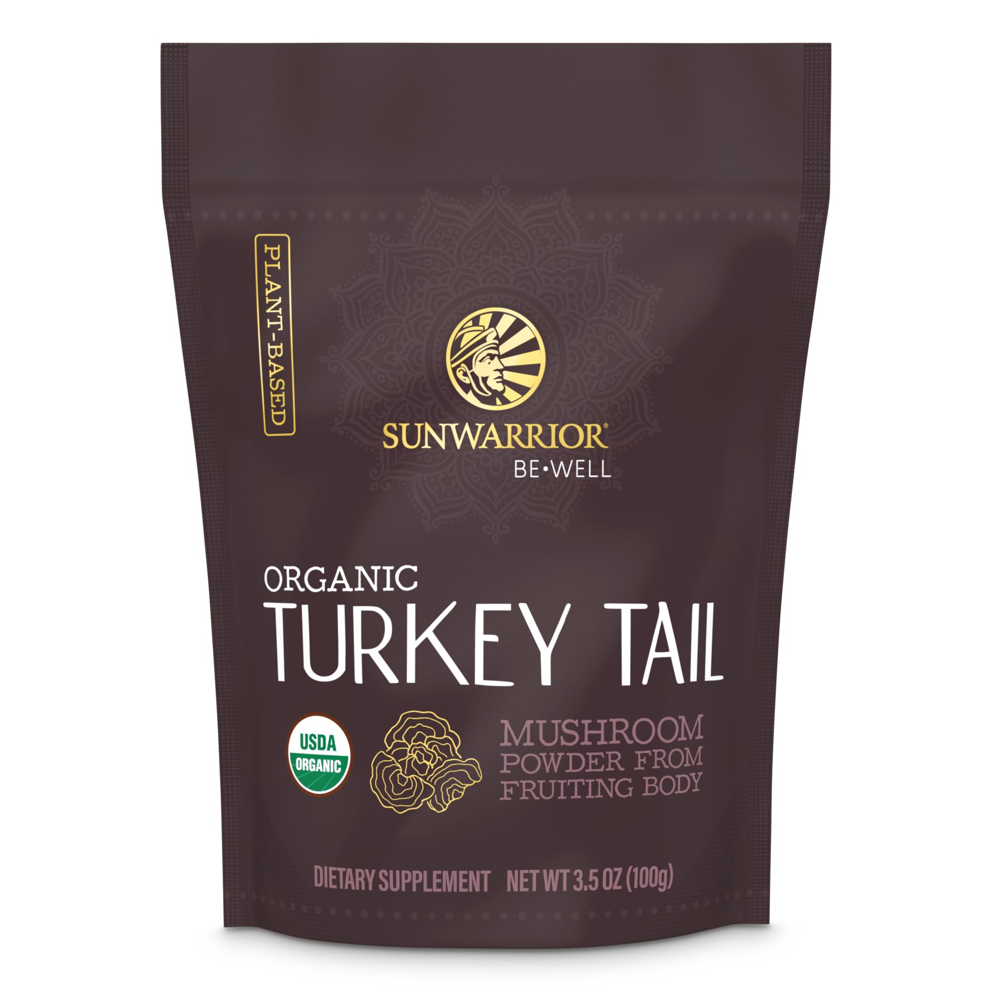 Sunwarrior Organic Turkey Tail powder jar ready to blend into smoothies for immune support