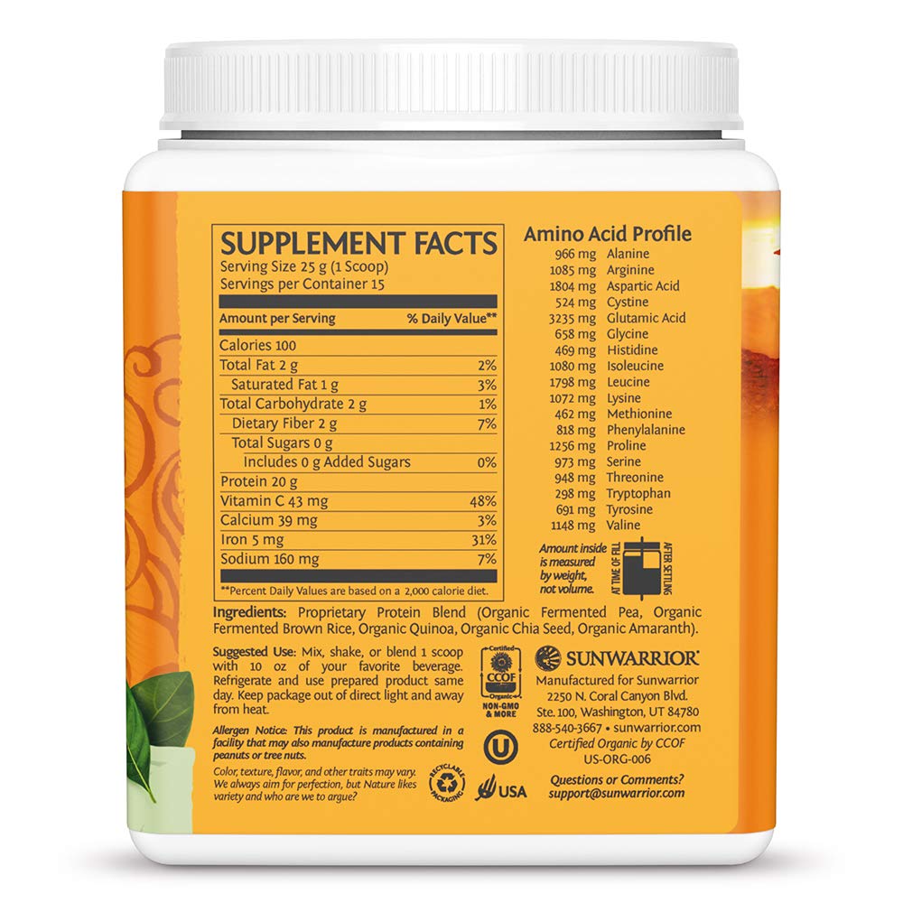 Sunwarrior unflavored protein powder scoop for quick plant-based shakes.