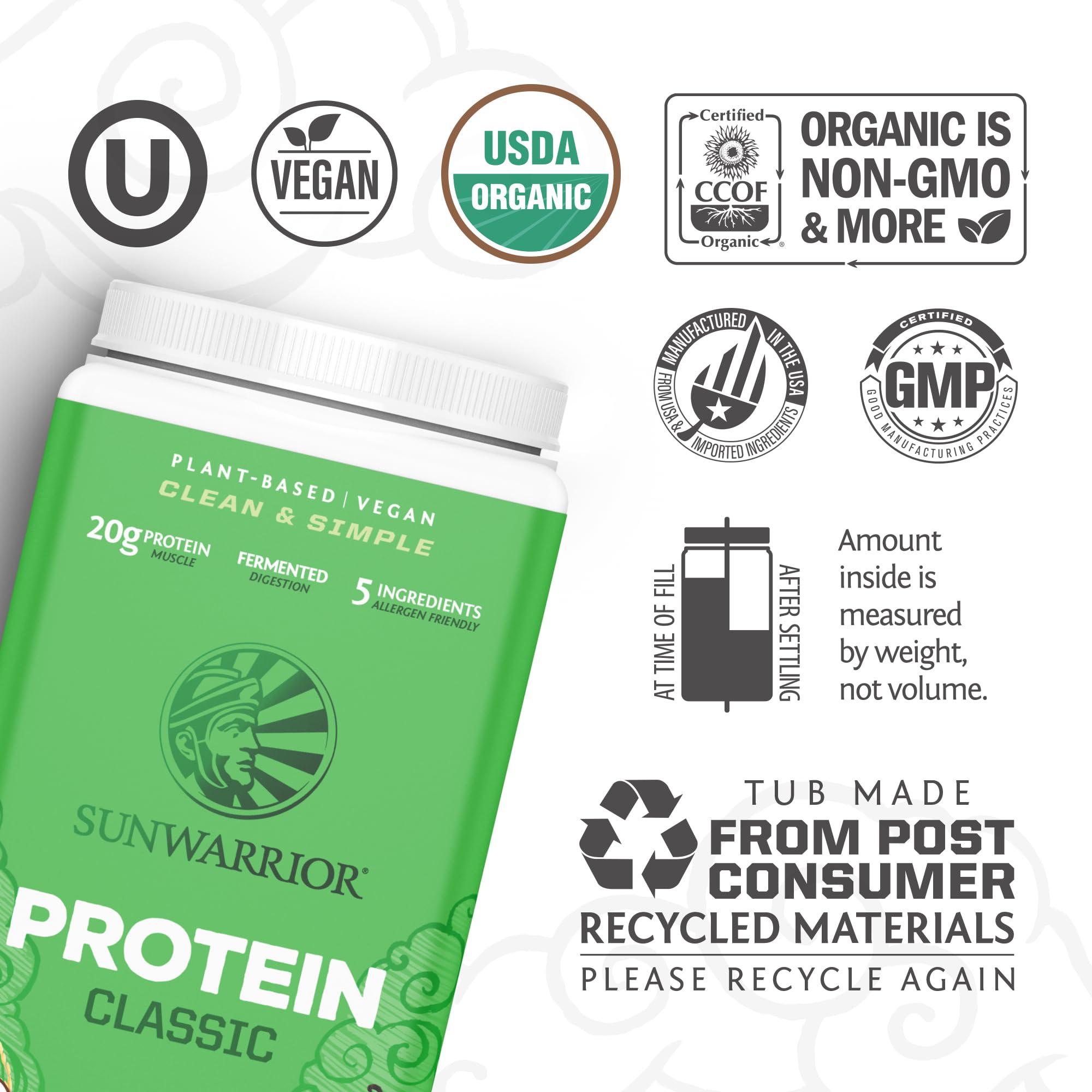 Sunwarrior vanilla protein powder close-up highlighting texture and color