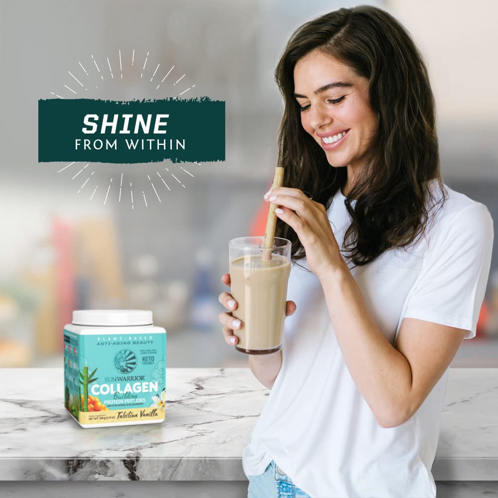 Sunwarrior vanilla shake poured in glass shows smooth texture and flavor.